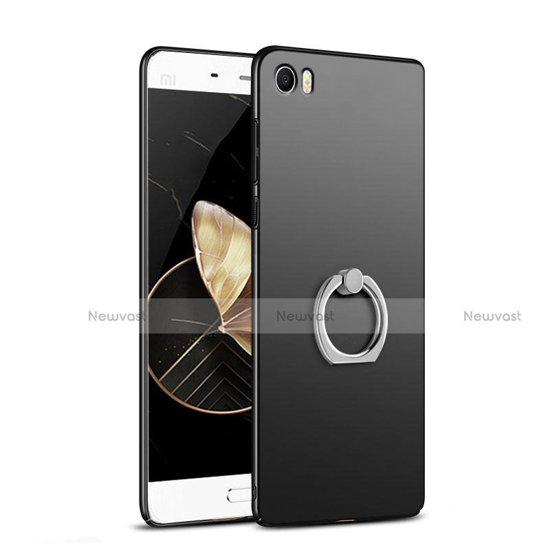 Hard Rigid Plastic Matte Finish Snap On Case with Finger Ring Stand A03 for Xiaomi Mi 5 Black