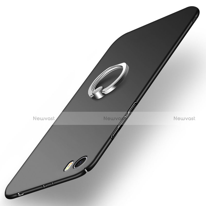 Hard Rigid Plastic Matte Finish Snap On Case with Finger Ring Stand A03 for Xiaomi Mi 5 Black