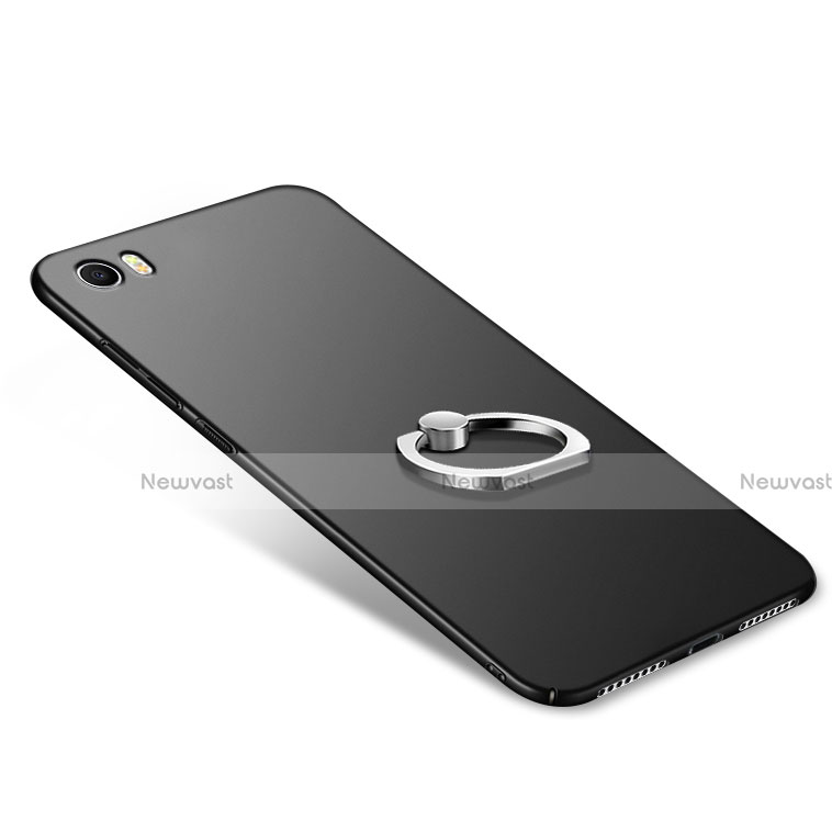 Hard Rigid Plastic Matte Finish Snap On Case with Finger Ring Stand A03 for Xiaomi Mi 5 Black