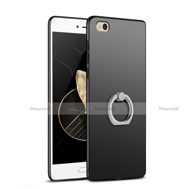 Hard Rigid Plastic Matte Finish Snap On Case with Finger Ring Stand A03 for Xiaomi Mi 5C Black