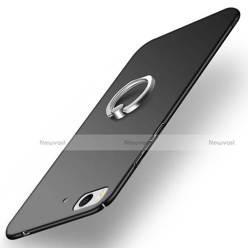 Hard Rigid Plastic Matte Finish Snap On Case with Finger Ring Stand A03 for Xiaomi Mi 5S Black