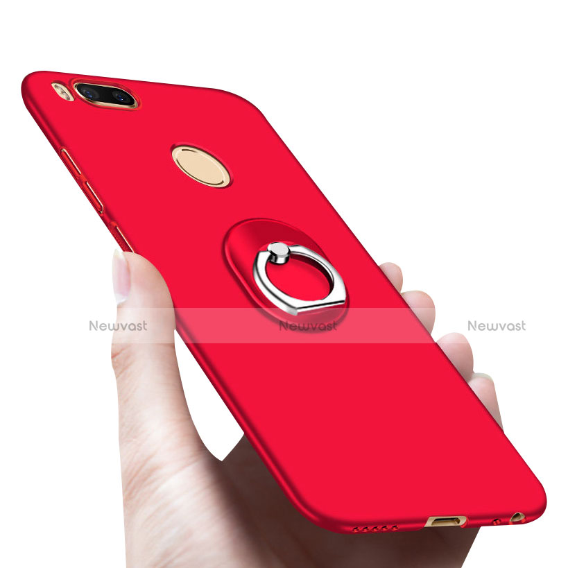 Hard Rigid Plastic Matte Finish Snap On Case with Finger Ring Stand A03 for Xiaomi Mi A1 Red