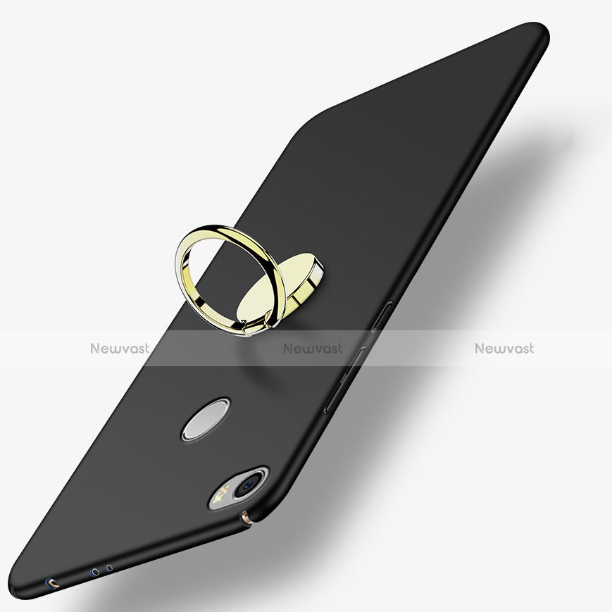 Hard Rigid Plastic Matte Finish Snap On Case with Finger Ring Stand A03 for Xiaomi Mi Max Black