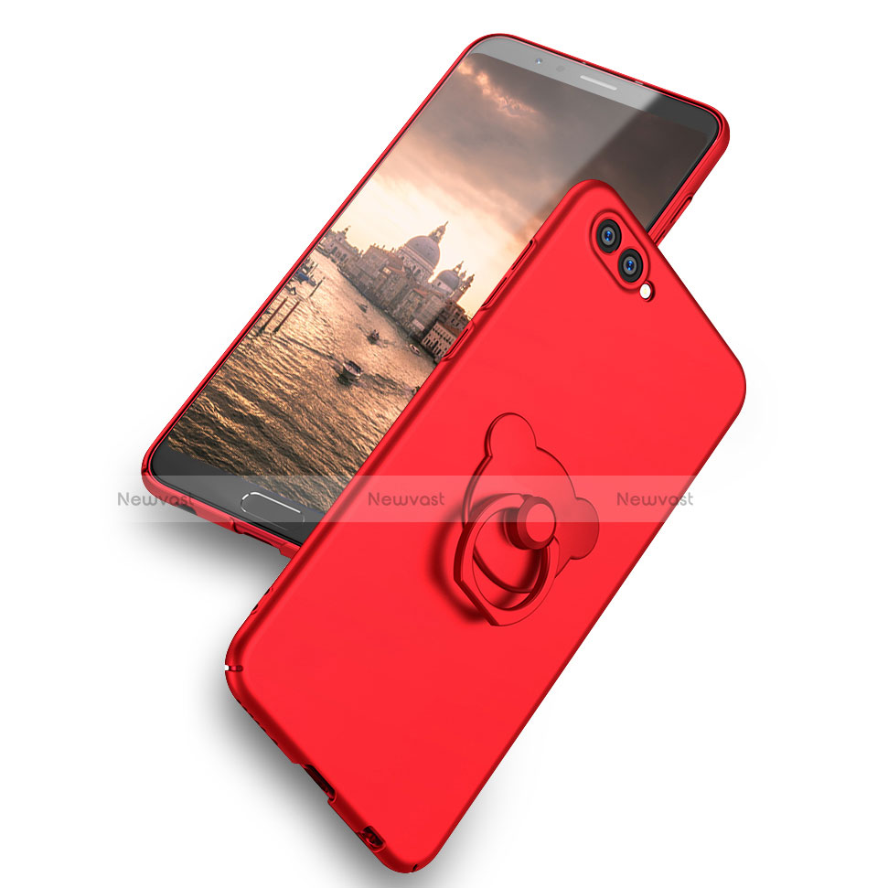 Hard Rigid Plastic Matte Finish Snap On Case with Finger Ring Stand A04 for Huawei Honor V10 Red