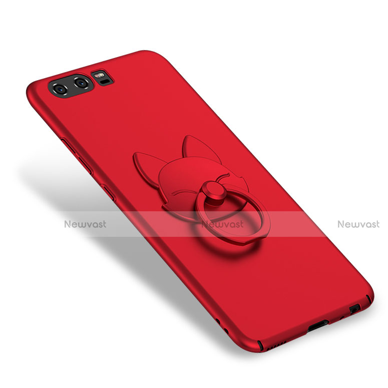 Hard Rigid Plastic Matte Finish Snap On Case with Finger Ring Stand A04 for Huawei P10 Red