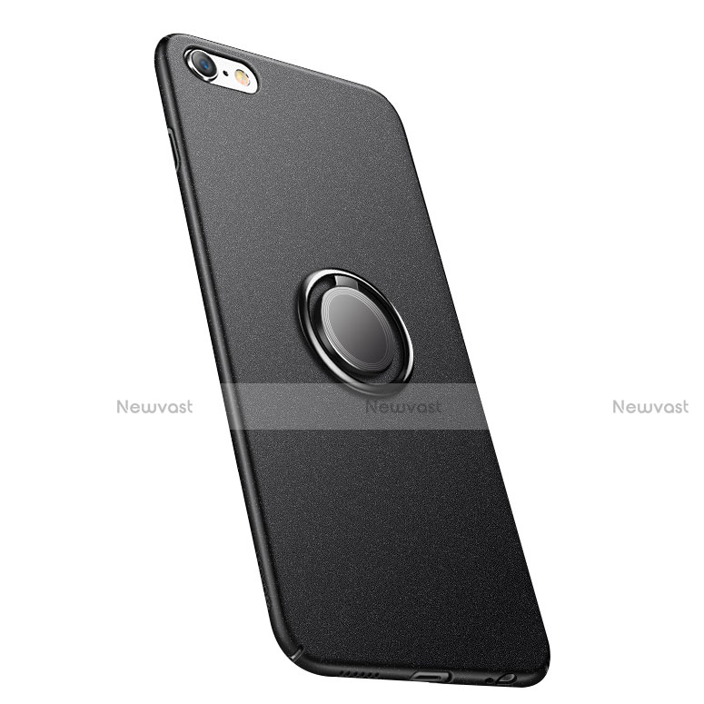 Hard Rigid Plastic Matte Finish Snap On Case with Finger Ring Stand A05 for Apple iPhone 6 Black