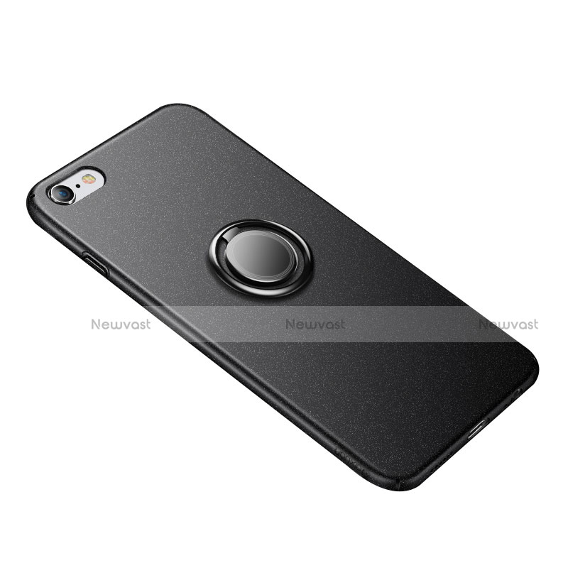 Hard Rigid Plastic Matte Finish Snap On Case with Finger Ring Stand A05 for Apple iPhone 6 Black