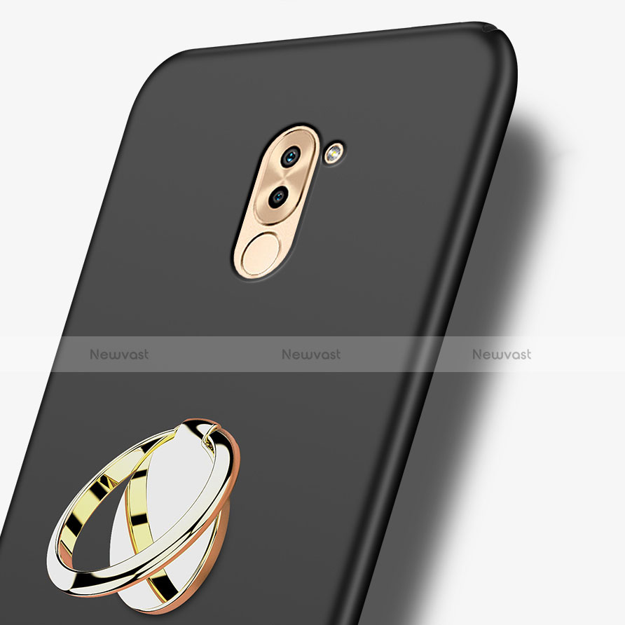 Hard Rigid Plastic Matte Finish Snap On Case with Finger Ring Stand A05 for Huawei Honor 6X Pro Black