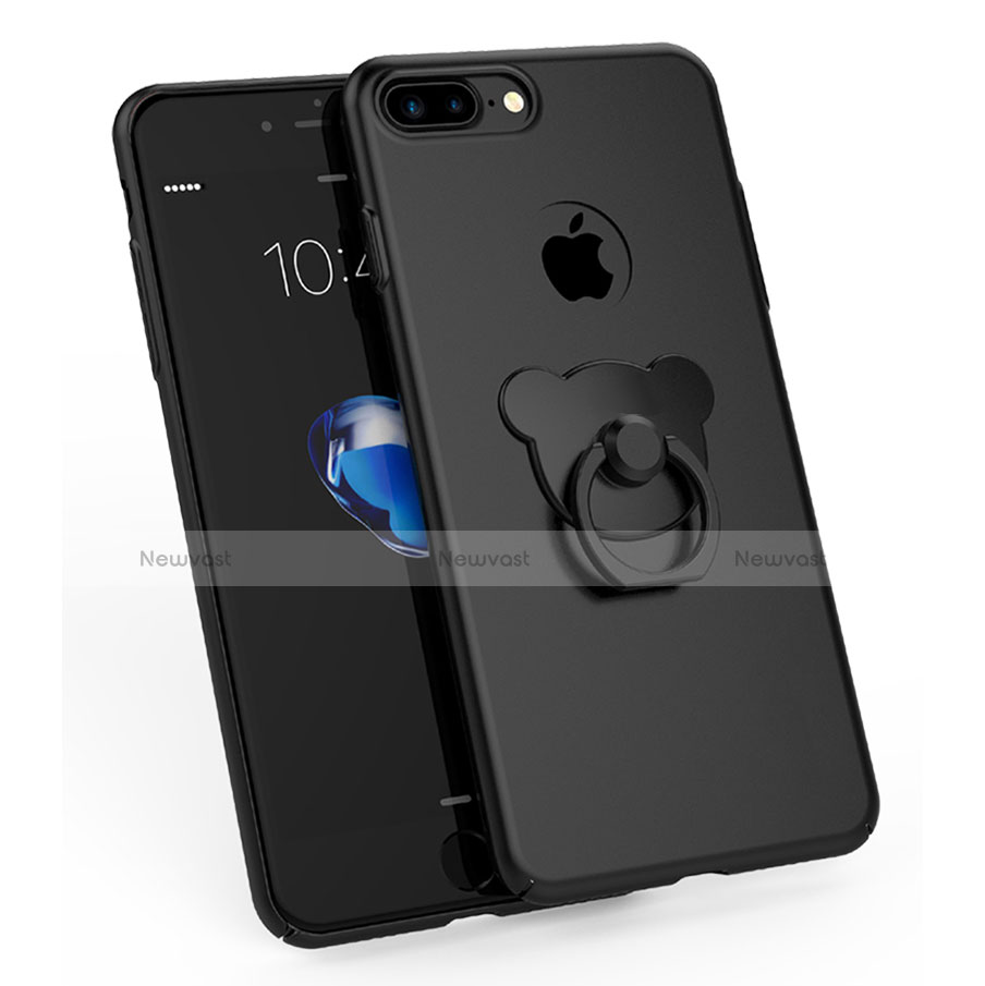 Hard Rigid Plastic Matte Finish Snap On Case with Finger Ring Stand A06 for Apple iPhone 7 Plus Black