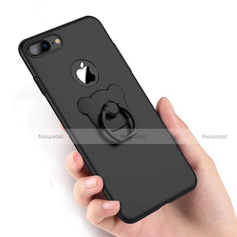 Hard Rigid Plastic Matte Finish Snap On Case with Finger Ring Stand A06 for Apple iPhone 7 Plus Black