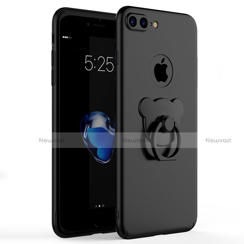 Hard Rigid Plastic Matte Finish Snap On Case with Finger Ring Stand A06 for Apple iPhone 8 Plus Black