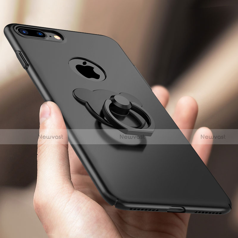 Hard Rigid Plastic Matte Finish Snap On Case with Finger Ring Stand A06 for Apple iPhone 8 Plus Black