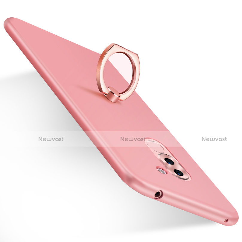 Hard Rigid Plastic Matte Finish Snap On Case with Finger Ring Stand A06 for Huawei GR5 (2017) Pink