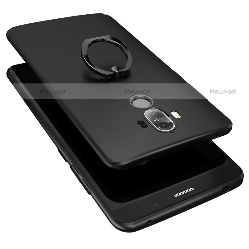 Hard Rigid Plastic Matte Finish Snap On Case with Finger Ring Stand A06 for Huawei Mate 9 Black