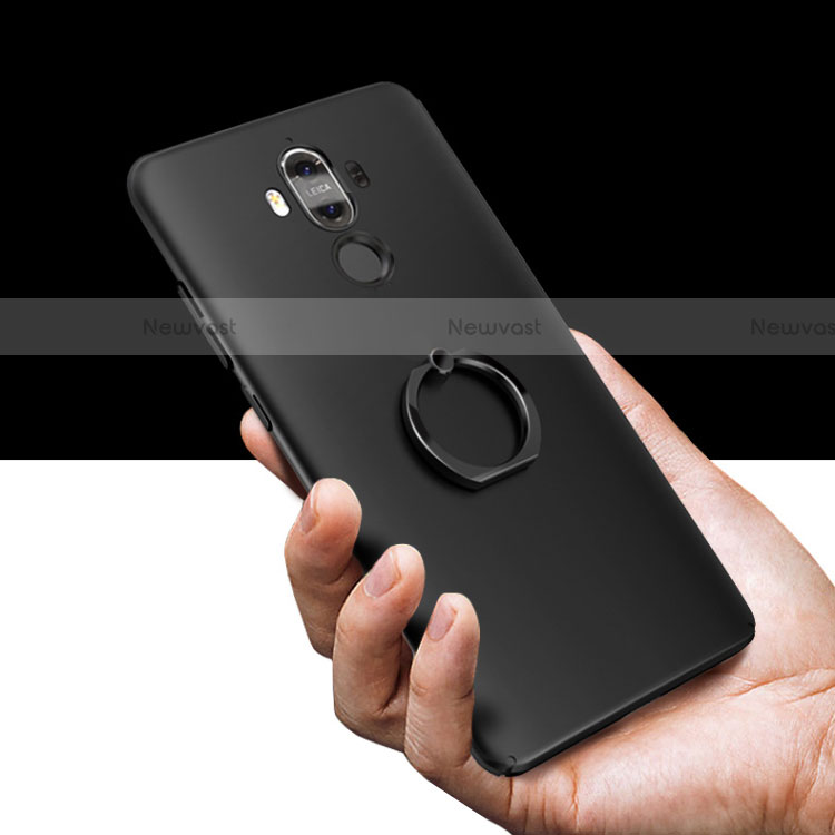 Hard Rigid Plastic Matte Finish Snap On Case with Finger Ring Stand A06 for Huawei Mate 9 Black