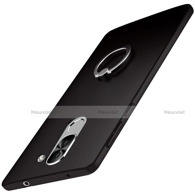 Hard Rigid Plastic Matte Finish Snap On Case with Finger Ring Stand A07 for Huawei Honor 6X Pro Black