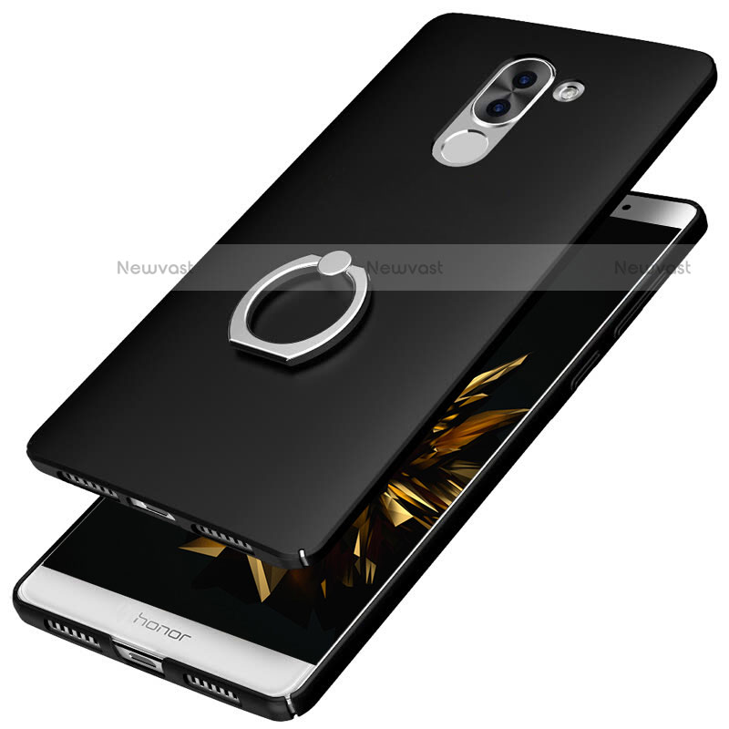 Hard Rigid Plastic Matte Finish Snap On Case with Finger Ring Stand A07 for Huawei Mate 9 Lite Black