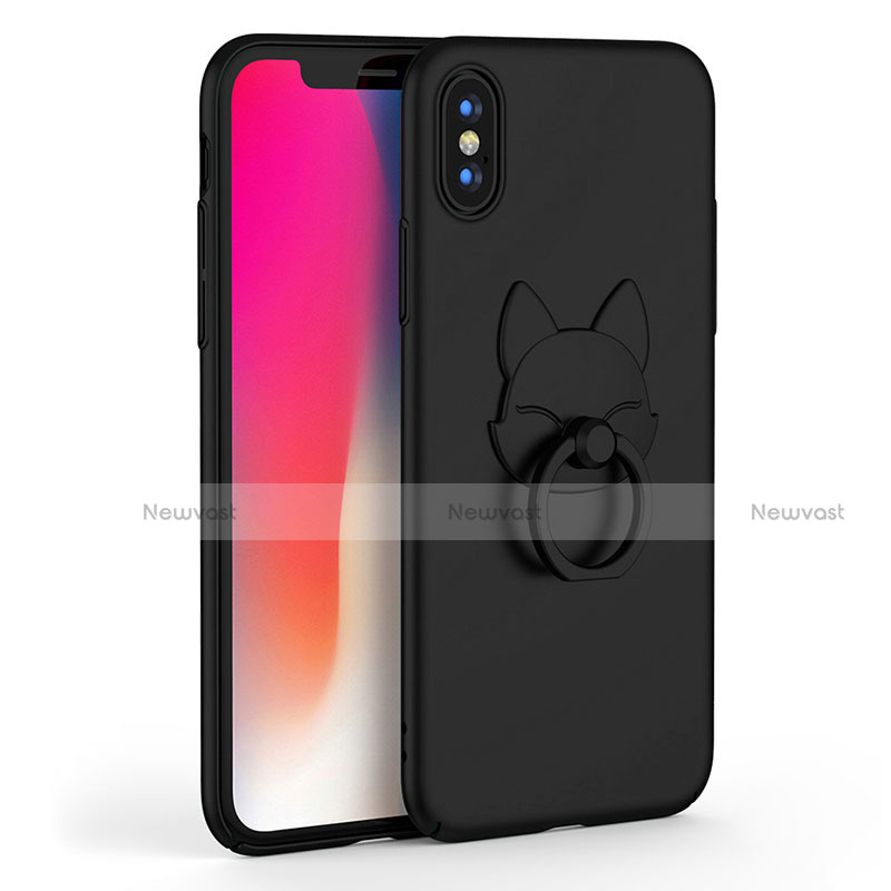 Hard Rigid Plastic Matte Finish Snap On Case with Finger Ring Stand C01 for Apple iPhone Xs Black