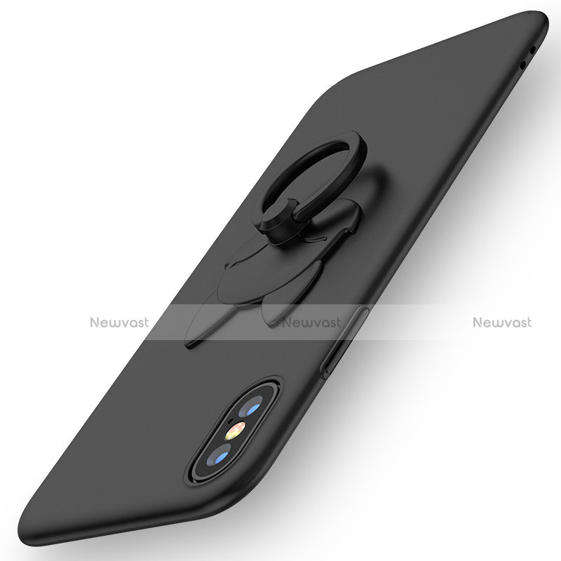 Hard Rigid Plastic Matte Finish Snap On Case with Finger Ring Stand C01 for Apple iPhone Xs Black