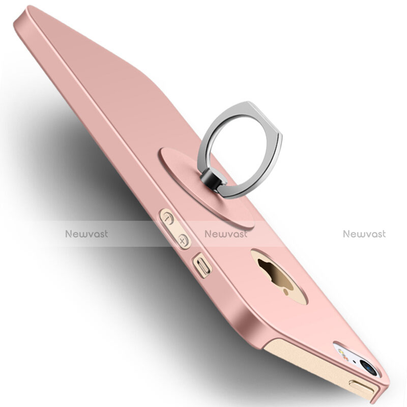 Hard Rigid Plastic Matte Finish Snap On Case with Finger Ring Stand for Apple iPhone 5S Pink