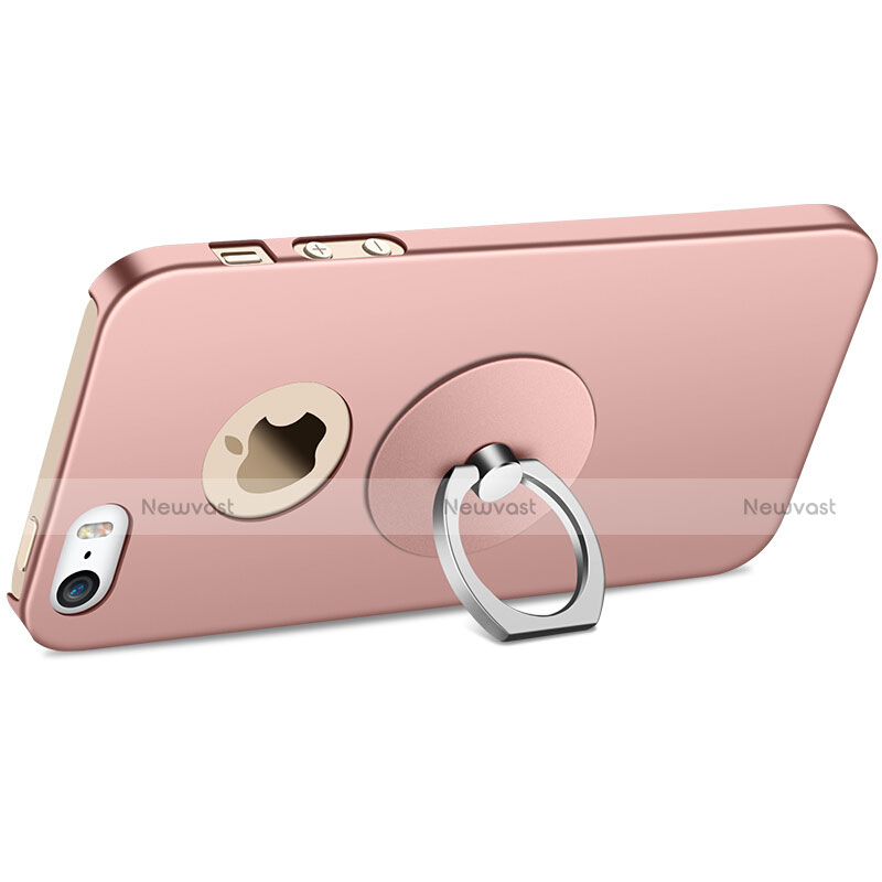 Hard Rigid Plastic Matte Finish Snap On Case with Finger Ring Stand for Apple iPhone 5S Pink