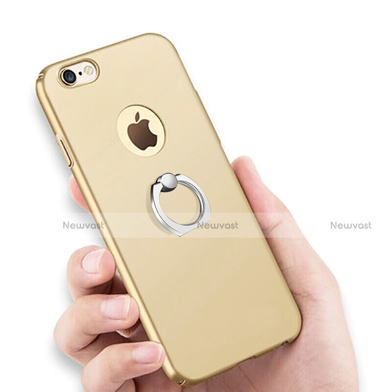 Hard Rigid Plastic Matte Finish Snap On Case with Finger Ring Stand for Apple iPhone 6 Plus Gold