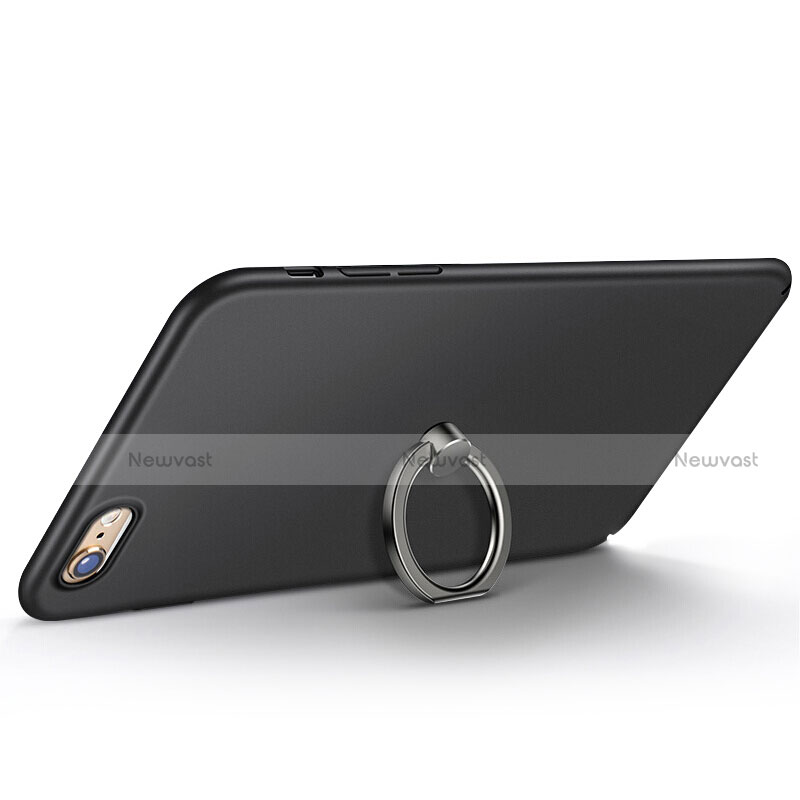 Hard Rigid Plastic Matte Finish Snap On Case with Finger Ring Stand for Apple iPhone 6S Black