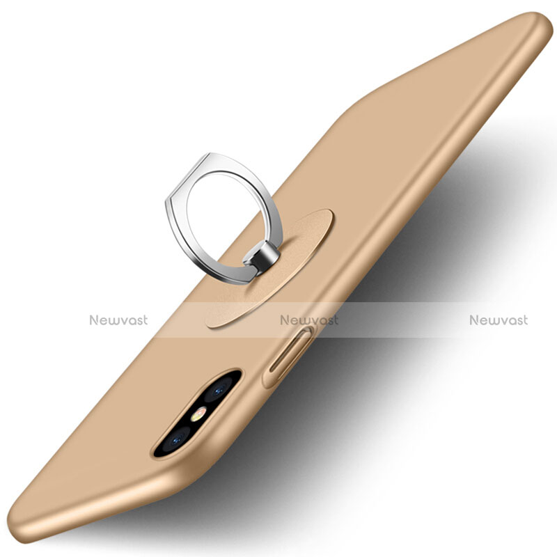 Hard Rigid Plastic Matte Finish Snap On Case with Finger Ring Stand for Apple iPhone Xs Gold