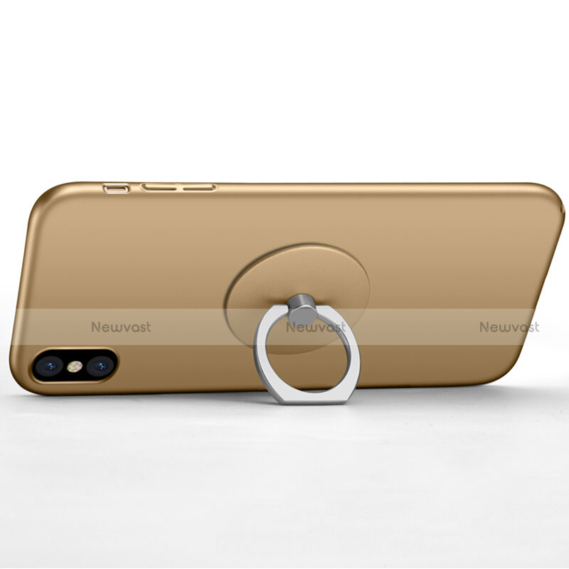 Hard Rigid Plastic Matte Finish Snap On Case with Finger Ring Stand for Apple iPhone Xs Max Gold