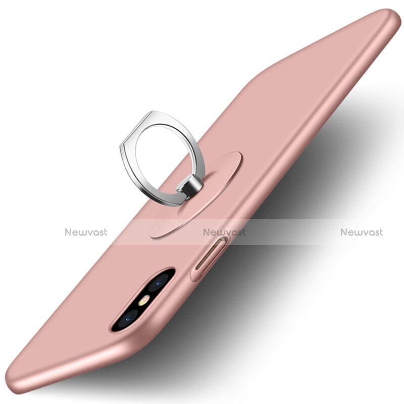 Hard Rigid Plastic Matte Finish Snap On Case with Finger Ring Stand for Apple iPhone Xs Max Pink