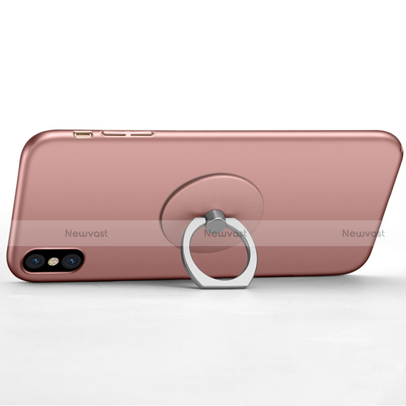 Hard Rigid Plastic Matte Finish Snap On Case with Finger Ring Stand for Apple iPhone Xs Max Pink