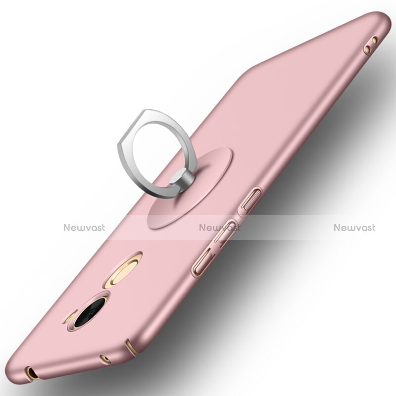 Hard Rigid Plastic Matte Finish Snap On Case with Finger Ring Stand for Huawei Enjoy 7 Plus Pink