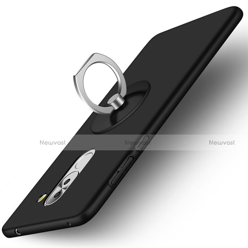 Hard Rigid Plastic Matte Finish Snap On Case with Finger Ring Stand for Huawei Honor 6X Black