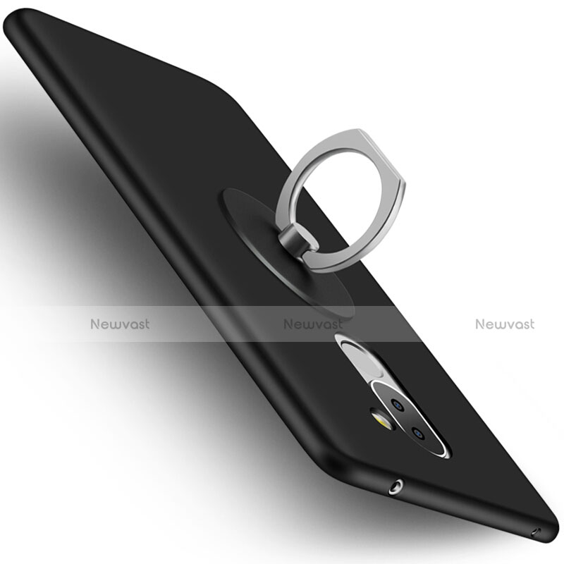 Hard Rigid Plastic Matte Finish Snap On Case with Finger Ring Stand for Huawei Honor 6X Black