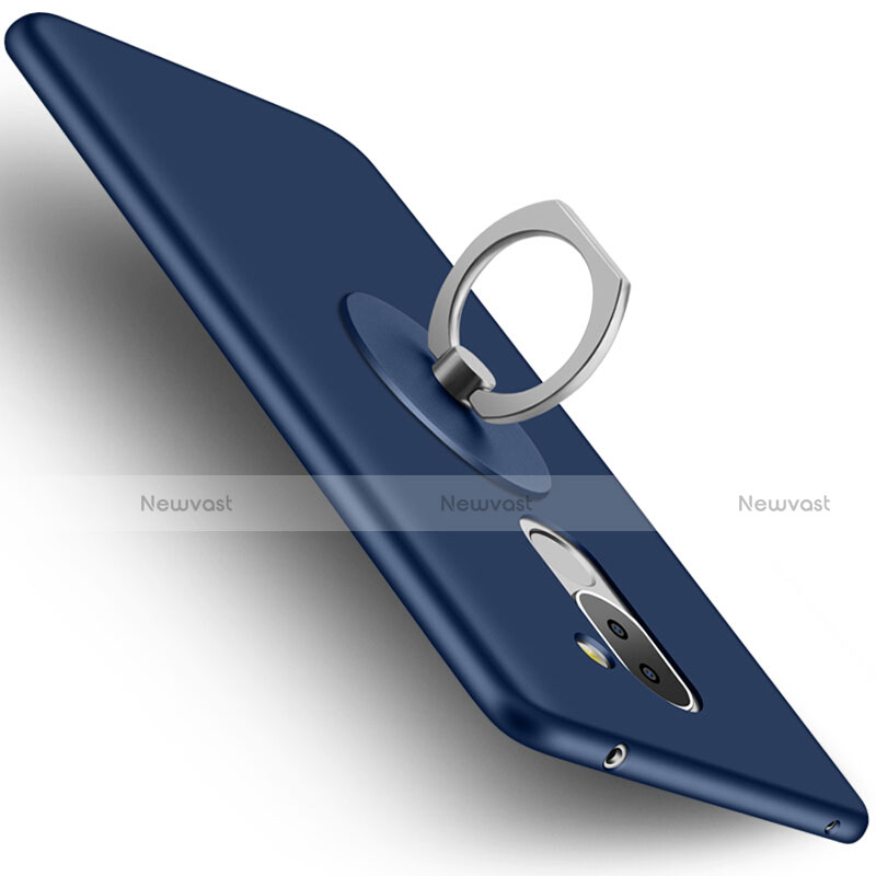 Hard Rigid Plastic Matte Finish Snap On Case with Finger Ring Stand for Huawei Honor 6X Blue