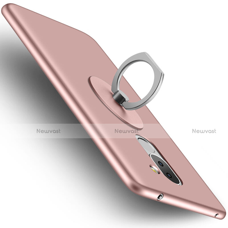 Hard Rigid Plastic Matte Finish Snap On Case with Finger Ring Stand for Huawei Honor 6X Pro Rose Gold