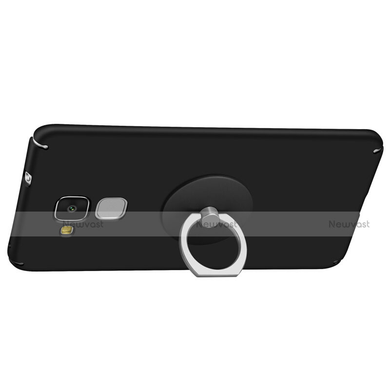 Hard Rigid Plastic Matte Finish Snap On Case with Finger Ring Stand for Huawei Honor 7 Lite Black