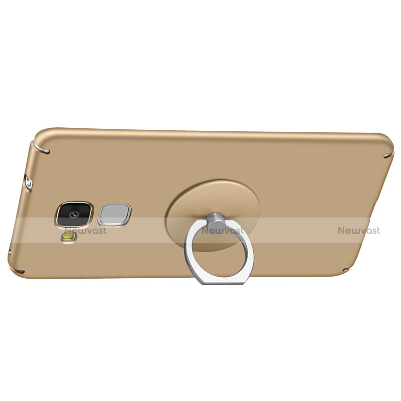 Hard Rigid Plastic Matte Finish Snap On Case with Finger Ring Stand for Huawei Honor 7 Lite Gold