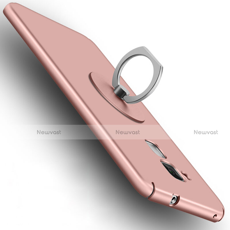 Hard Rigid Plastic Matte Finish Snap On Case with Finger Ring Stand for Huawei Honor 7 Lite Rose Gold