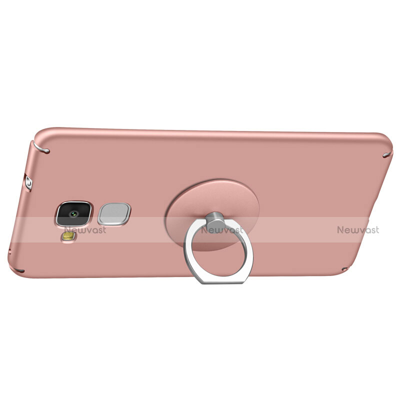 Hard Rigid Plastic Matte Finish Snap On Case with Finger Ring Stand for Huawei Honor 7 Lite Rose Gold