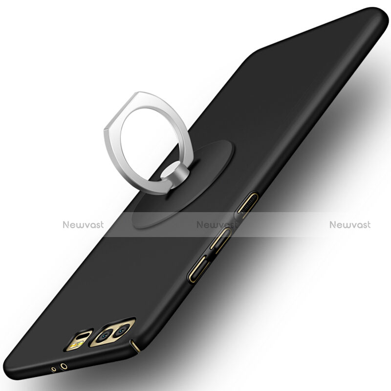 Hard Rigid Plastic Matte Finish Snap On Case with Finger Ring Stand for Huawei Honor 9 Black