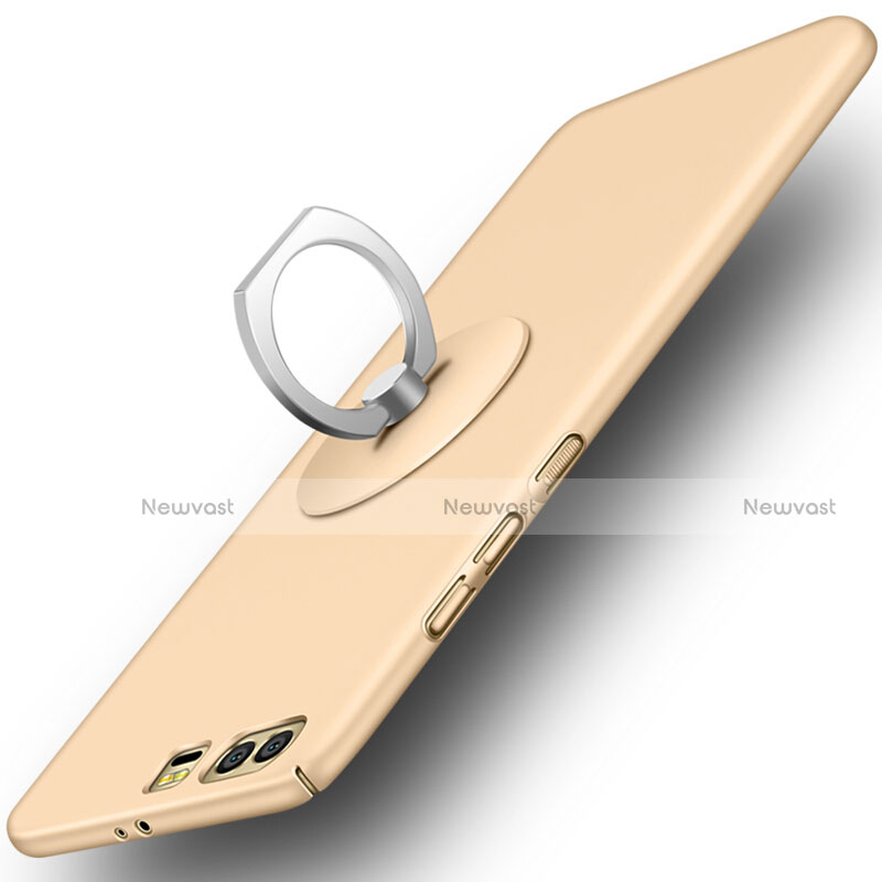 Hard Rigid Plastic Matte Finish Snap On Case with Finger Ring Stand for Huawei Honor 9 Gold