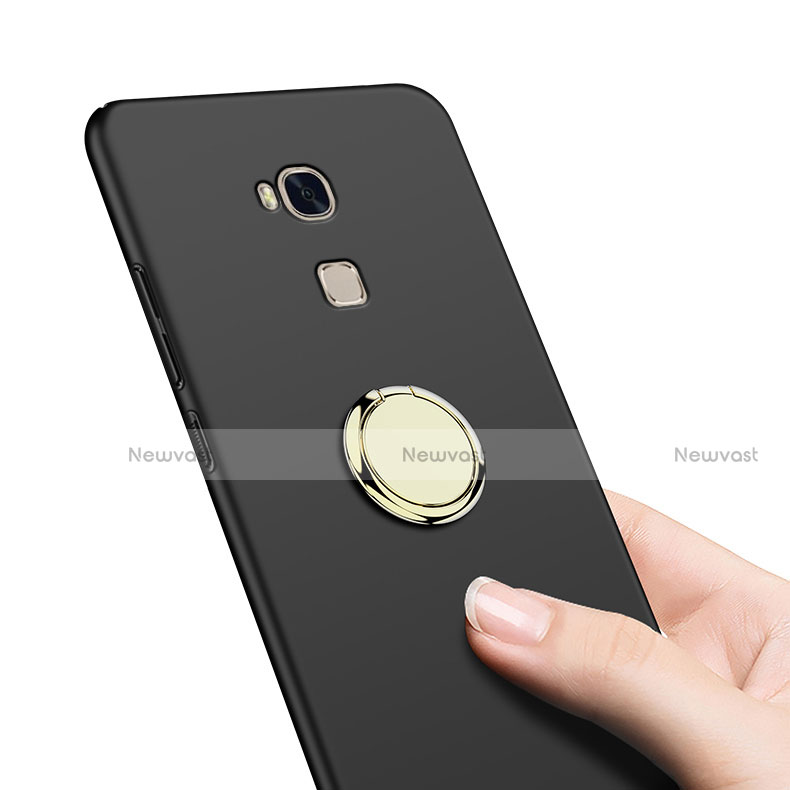 Hard Rigid Plastic Matte Finish Snap On Case with Finger Ring Stand for Huawei Honor Play 5X Black