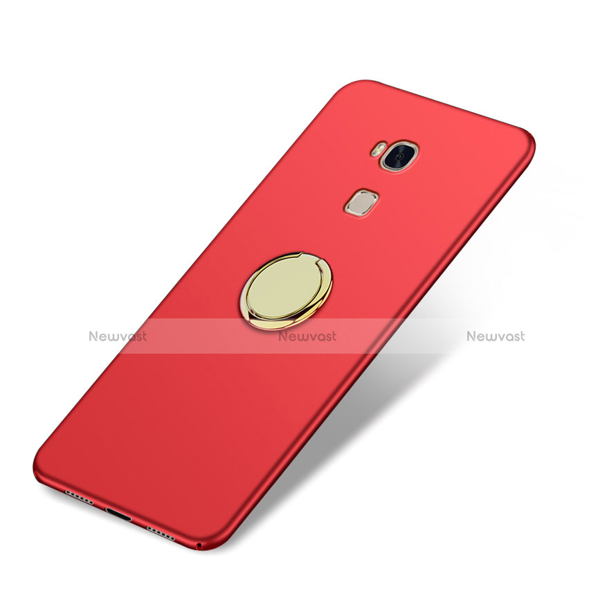 Hard Rigid Plastic Matte Finish Snap On Case with Finger Ring Stand for Huawei Honor Play 5X Red