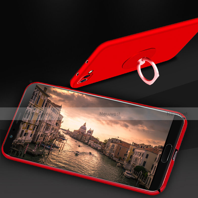 Hard Rigid Plastic Matte Finish Snap On Case with Finger Ring Stand for Huawei Honor V10 Red