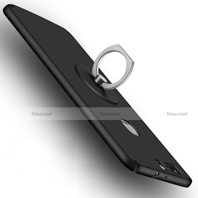 Hard Rigid Plastic Matte Finish Snap On Case with Finger Ring Stand for Huawei Honor V8 Black