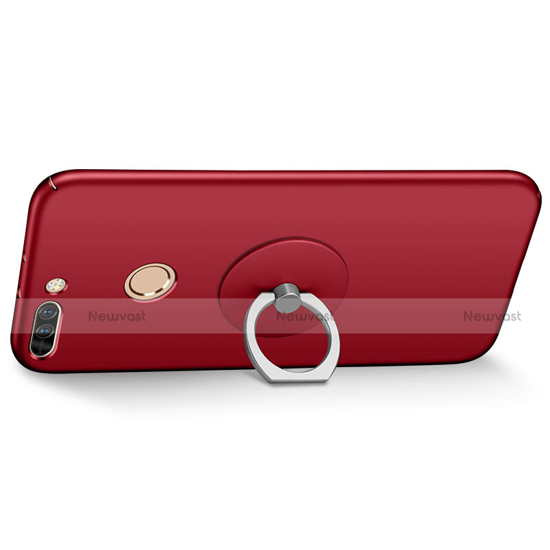 Hard Rigid Plastic Matte Finish Snap On Case with Finger Ring Stand for Huawei Honor V9 Red