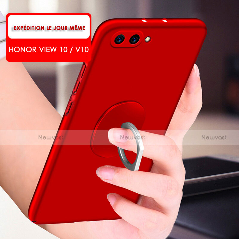 Hard Rigid Plastic Matte Finish Snap On Case with Finger Ring Stand for Huawei Honor View 10 Red