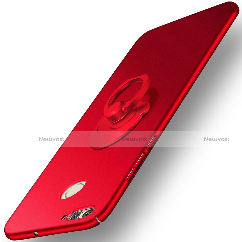 Hard Rigid Plastic Matte Finish Snap On Case with Finger Ring Stand for Huawei Nova 2 Red