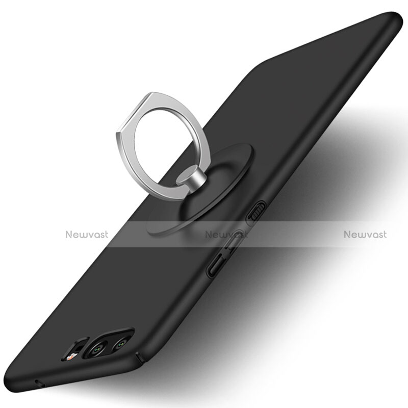 Hard Rigid Plastic Matte Finish Snap On Case with Finger Ring Stand for Huawei P10 Black